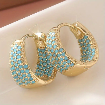Gold-tone Blue-Green Bead Hoop Earrings | Gold-tone
