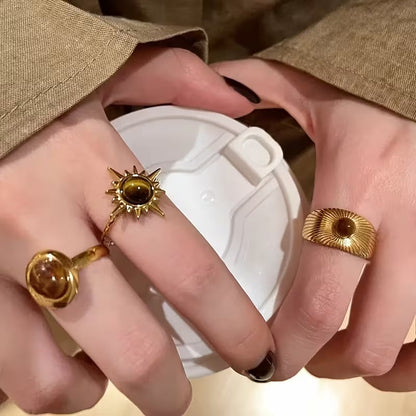 Set x 6 tiger's eye stone rings