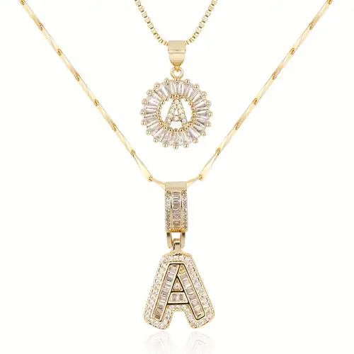 Pavé Letter Initial Necklace Set | Gold-tone