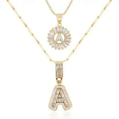 Pavé Letter Initial Necklace Set | Gold-tone