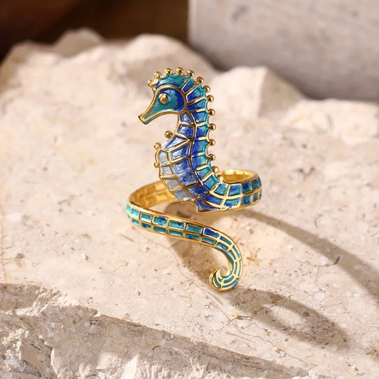 Adjustable Bohemian Style Seahorse Ring