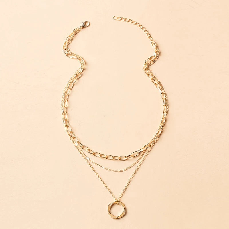 Vintage layered chain pendant necklace