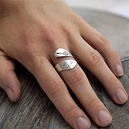 Hand-carved adjustable dandelion ring