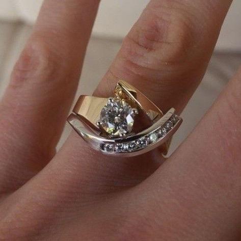 Vintage golden and cubic zirconia irregular Silver-tone and golden ring