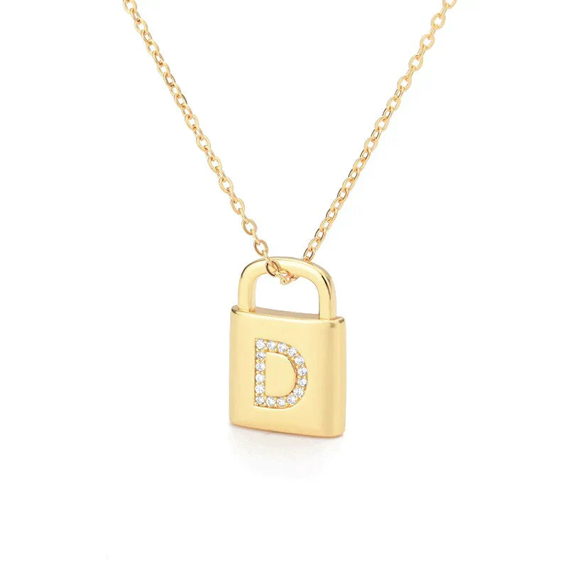 Gold-tone Initial Padlock Necklace