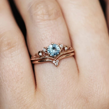 Gold-tone Blue Princess Cubic Zirconia Ring