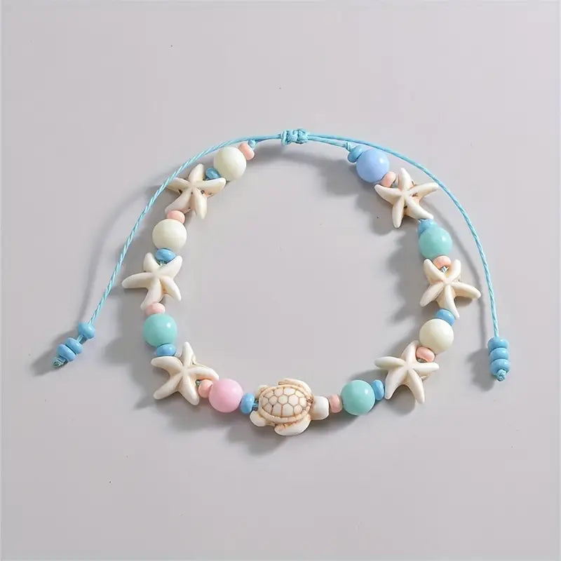 Infinity Ocean Anklet with Acrylic Bead Cord