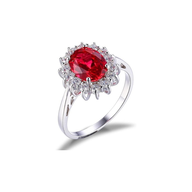 Classic Ruby Halo Ring | White Gold-tone