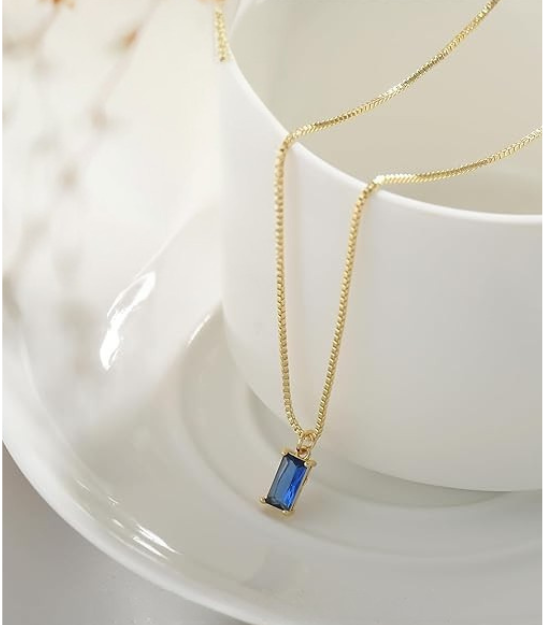 Minimalist Blue Accent Pendant | White Gold-tone
