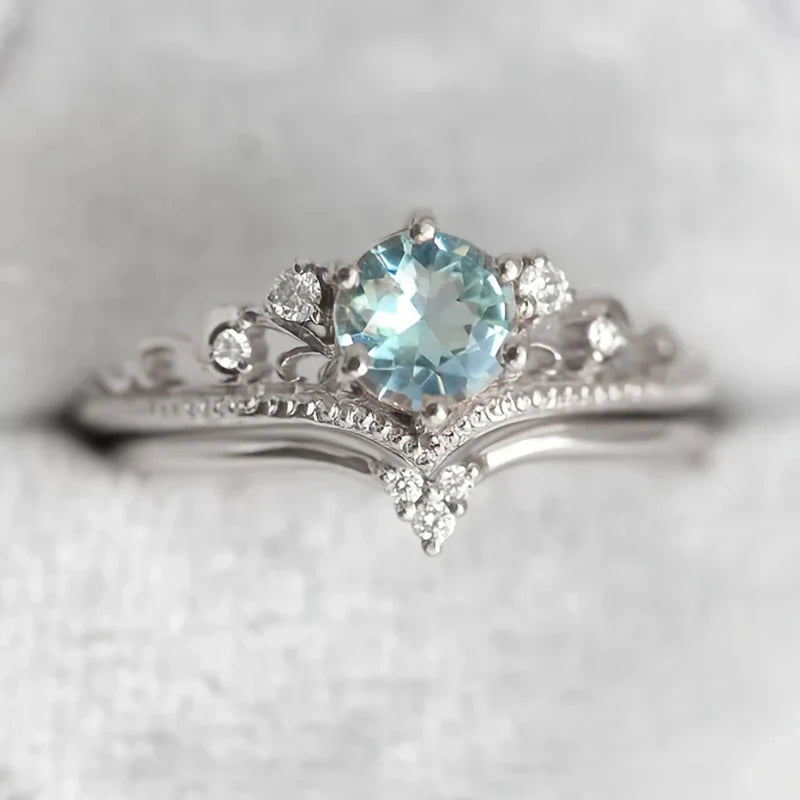 Gold-tone Blue Princess Cubic Zirconia Ring