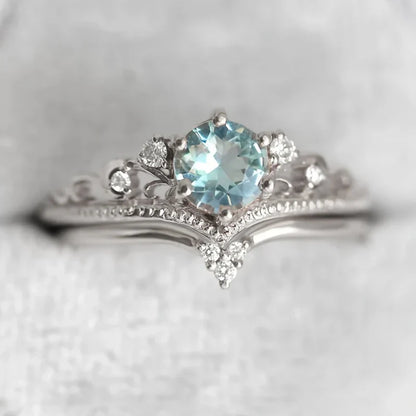 Gold-tone Blue Princess Cubic Zirconia Ring