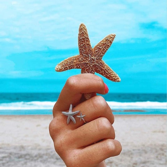 Adjustable Silver-tone and Gold-tone Starfish Ring