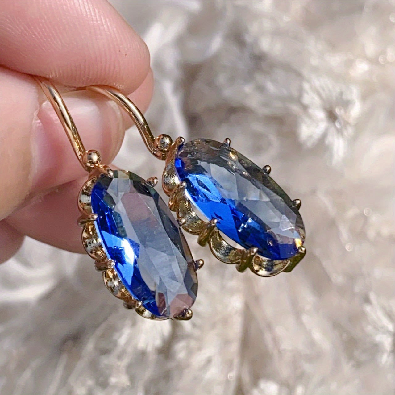 Blue Gold-tone Flower Earrings | Gold-tone