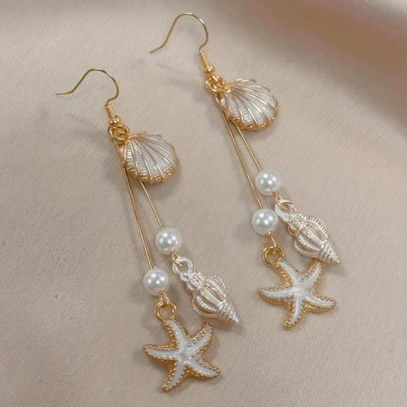 Elegant Shell, Star and Sea Conch Earrings