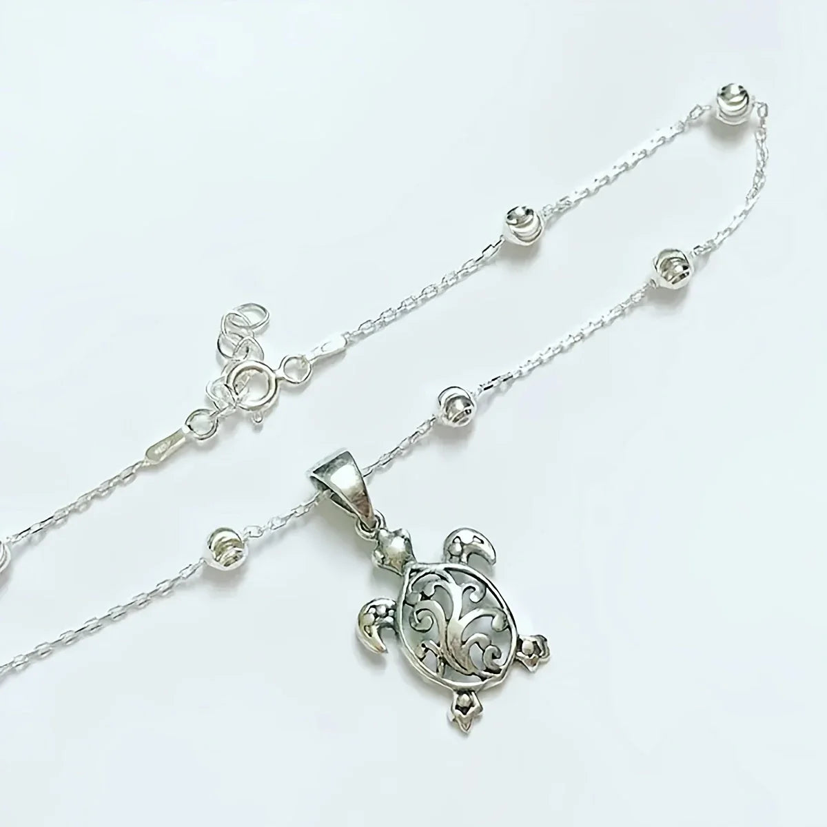 Everyday Bohemian Turtle Anklet with Round Beads