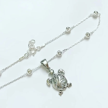 Everyday Bohemian Turtle Anklet with Round Beads