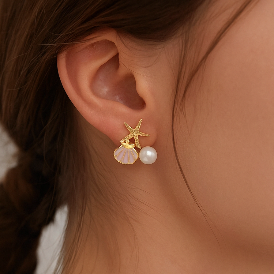 Everyday Starfish and Shell Design Earrings