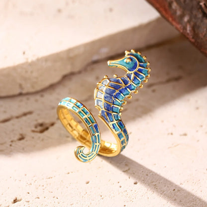 Adjustable Bohemian Style Seahorse Ring