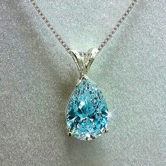 Ocean Teardrop Necklace | White Gold-tone