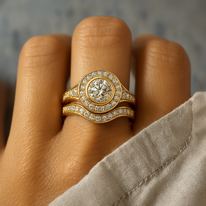 Pack of vintage golden and cubic zirconia rings