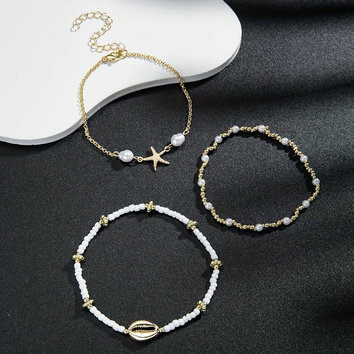 Everyday 3-Piece Gold-tone Star Anklet