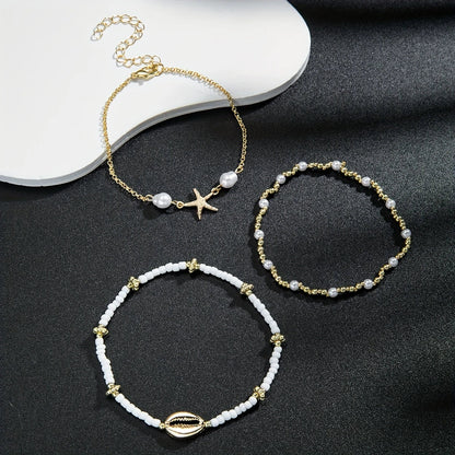 Everyday 3-Piece Gold-tone Star Anklet