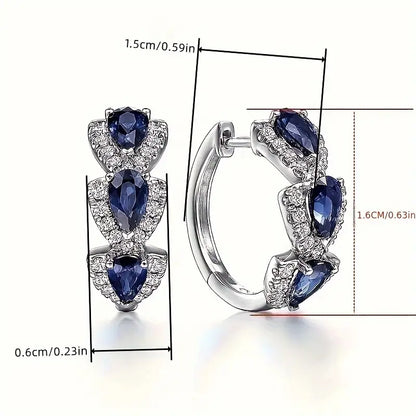 Royal Blue Accent Blason Earrings | White Gold-tone