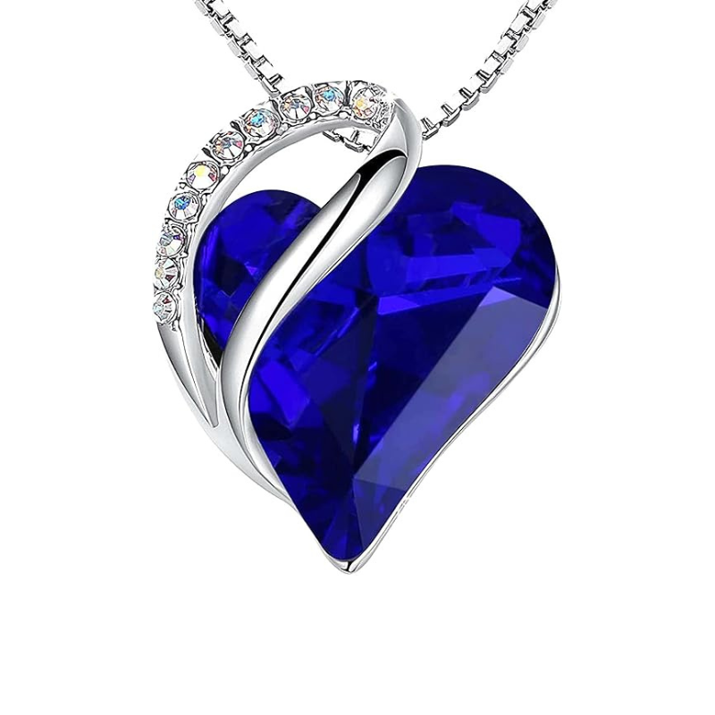 Infinite Blue Accent Heart Necklace | White Gold-tone