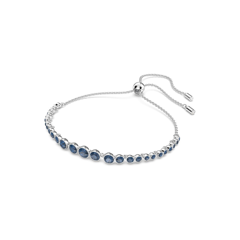 Round Cut Blue Accent Tennis Bracelet | White Gold-tone