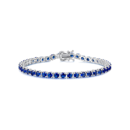 Blue Accent Tennis Bracelet | White Gold-tone