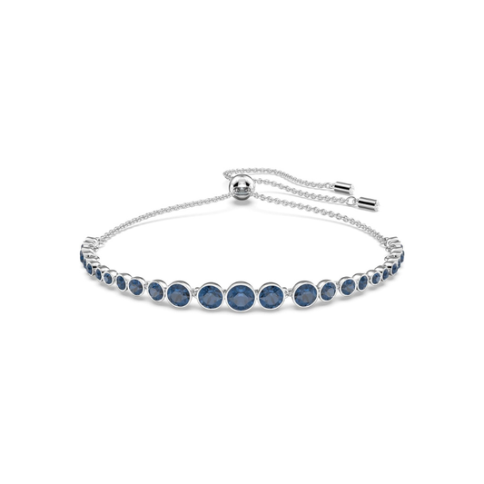 Round Cut Blue Accent Tennis Bracelet | White Gold-tone