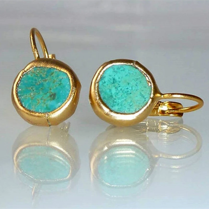 Gold-tone Blue-Green Stone Earrings