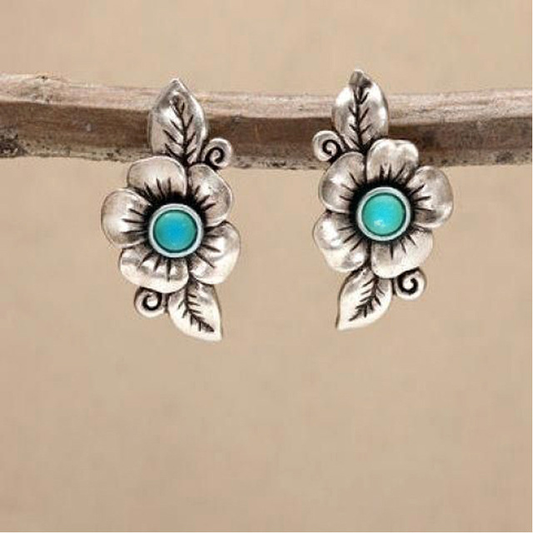 Bohemian Silver-tone blue Iridescent flower earrings