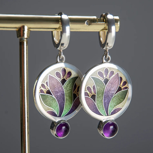 Bohemian Silver-tone Purple Crystal Earrings