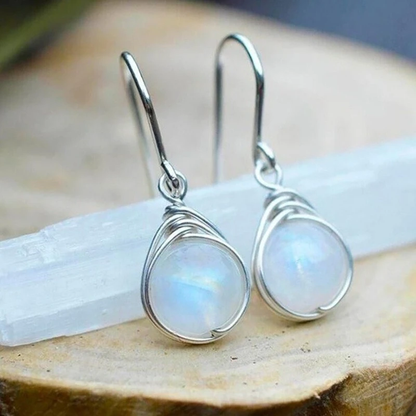Silver-tone Milky Stone Drop Earrings