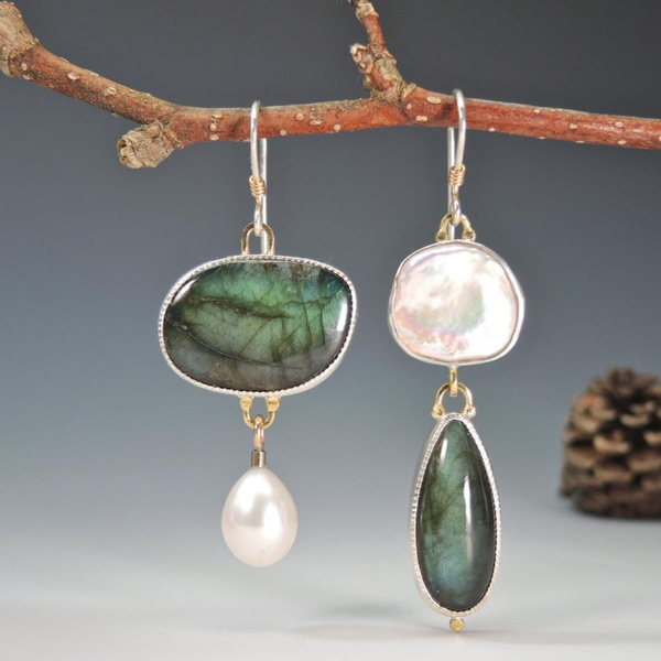 Vintage Silver color Natural Stone Earrings