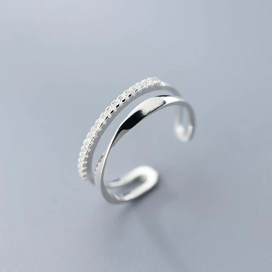 Silver color Adjustable Cubic Zirconia Ring