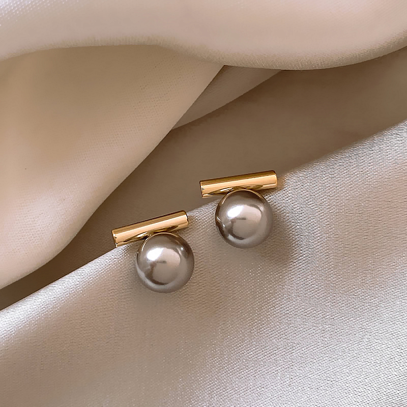 Elegant Gold-tone Dark Bead Earrings