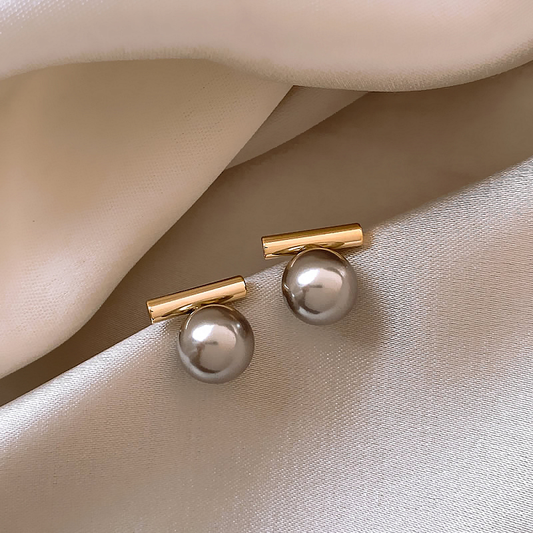 Elegant Gold-tone Dark Bead Earrings