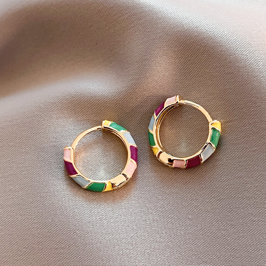 Elegant Gold-tone Multi-Colour Enamel Earrings