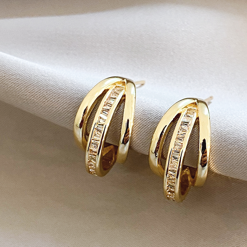 Elegant Triple Hoop Gold-tone Earrings
