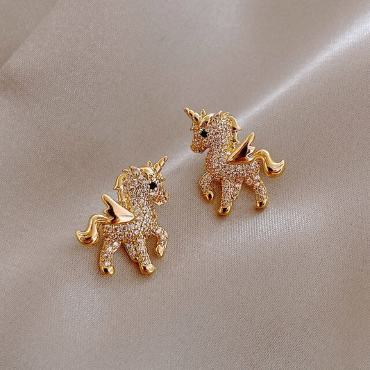 Sparkling Gold-tone Unicorn Earrings