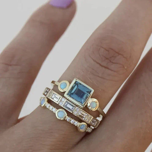 Vintage Silver-tone Blue Crystal Ring