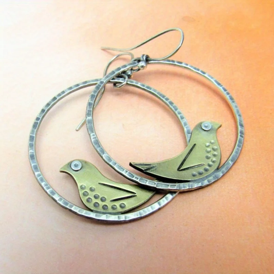 Vintage hollow green bird earrings