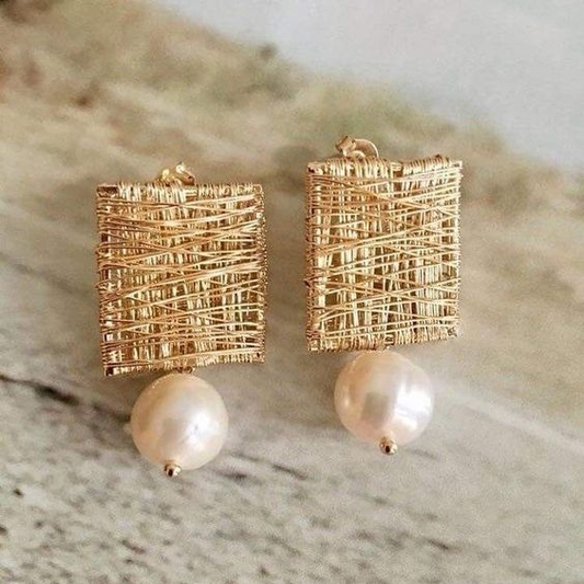 Vintage Gold-tone Thread Bead Earrings