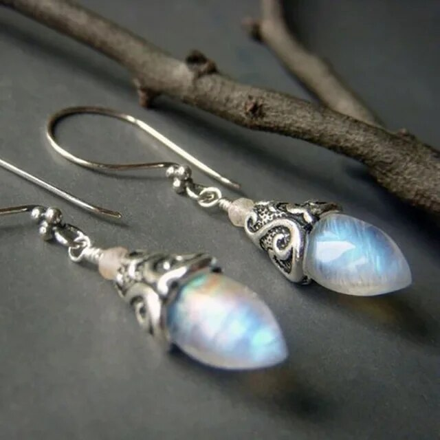 Vintage Silver-tone Moon Crystal Earrings