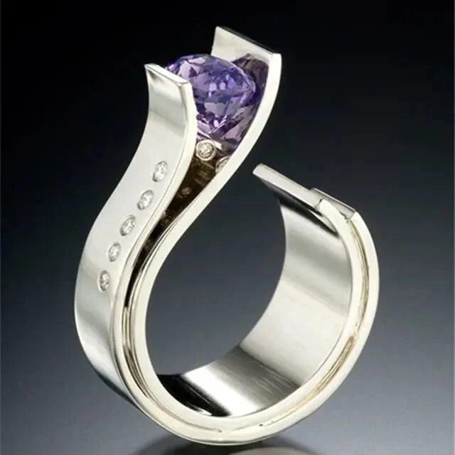 Vintage Silver-tone Purple Crystal Ring