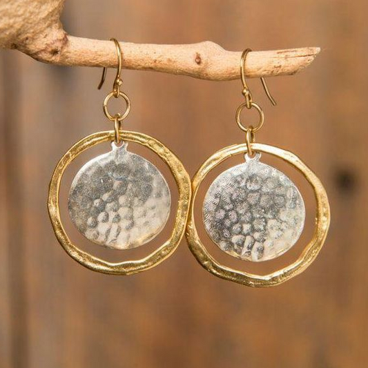 Vintage rounded golden and Silver-tone earrings