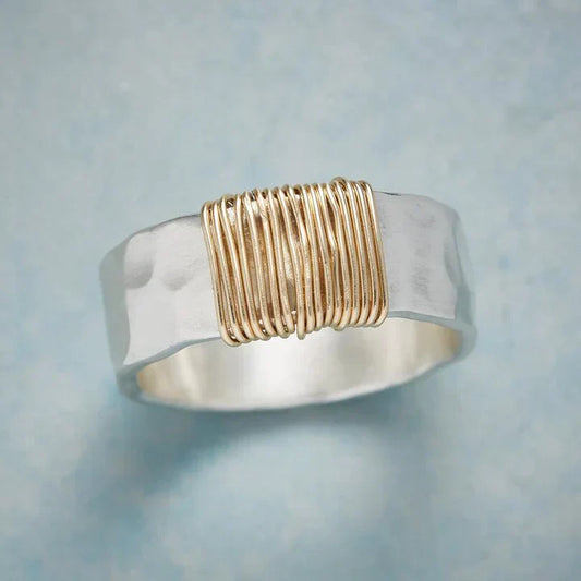 Vintage Silver Golden Thread Ring