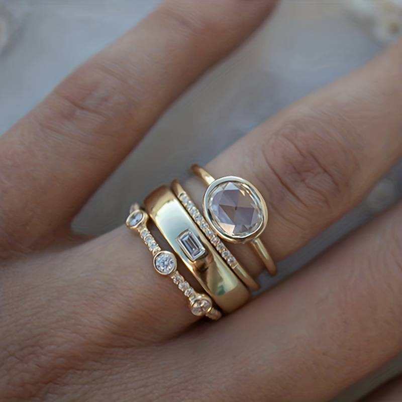 Gold-tone Cubic Zirconia Ring Set